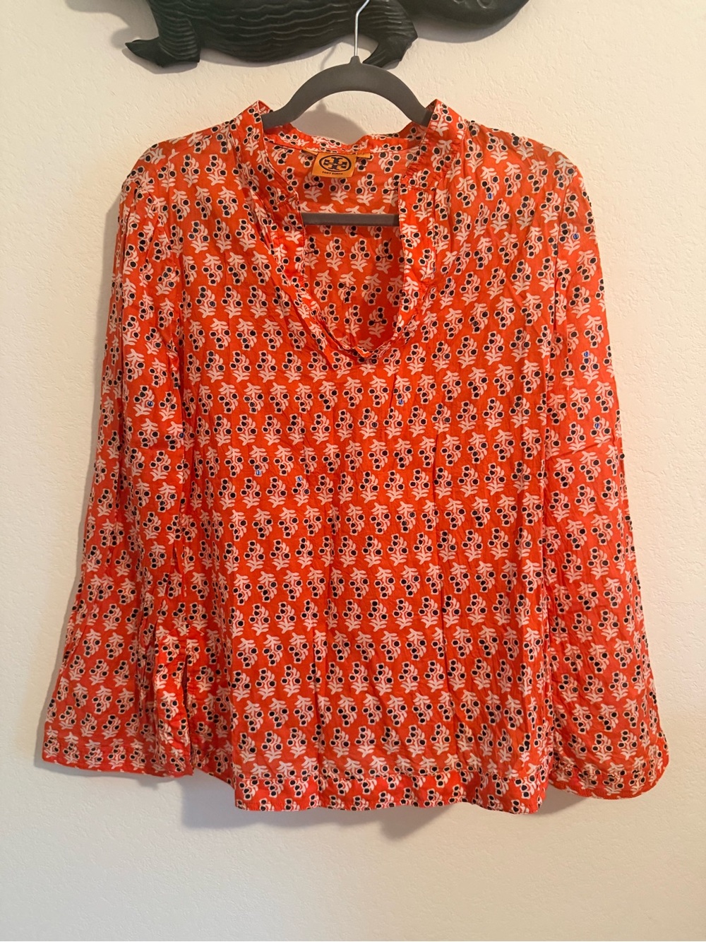 Tory Burch Orange Floral-Print V-Neck Blouse